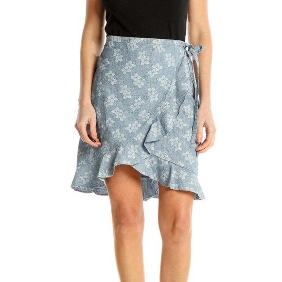 J. Crew Dresses & Skirts - J.CREW MERCANTILE Blue Floral Wrap Ruffle Skirt